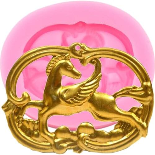 3D Horse Unicorn Medallion Silicone Molds Cupcake Topper Fondant Cake Decorating Tools Jewelry Resin Clay Candy Chocolate Moulds