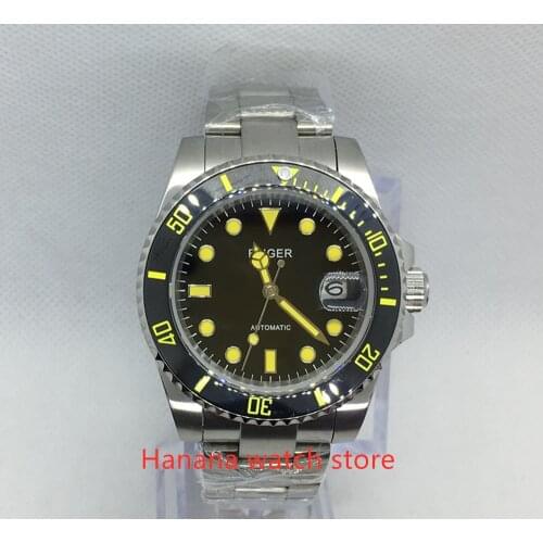 40mm BLIGER Nolgo Men Watch Sapphire Glass Date Window MIYOTA Movement Ceramic Bezel Mental Strap