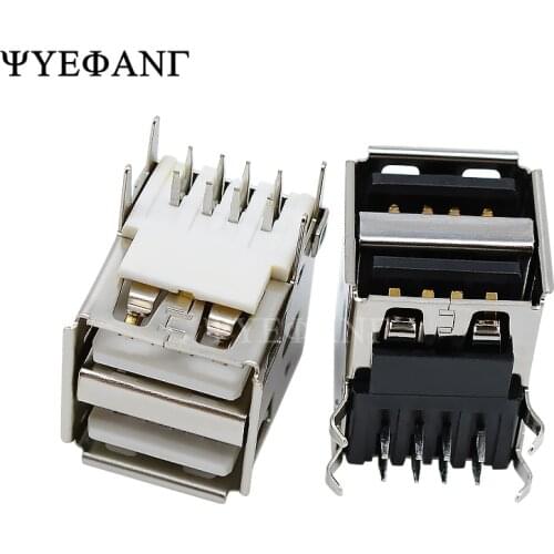 5Pcs Dual USB 2.0 Female Type A 8-Pin DIP Right Angle Jack Socket Connector White / Black