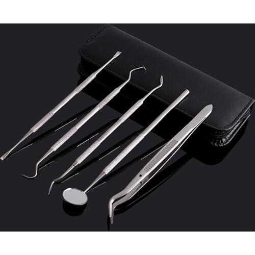 6pcs/set Dental plier Stainless Steel Dental Explorers Mirror Odontoscope Tooth Scraper Plier Teeth Cleaning kit