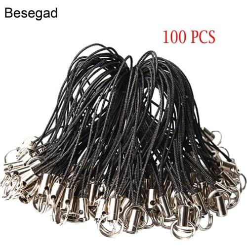 Besegad 100 Pcs DIY Jewelry Cell Phone Lanyard Cord Strap Lanyard Holder Hang Rope Ring Charms Crystal Badge Pendant Accessories