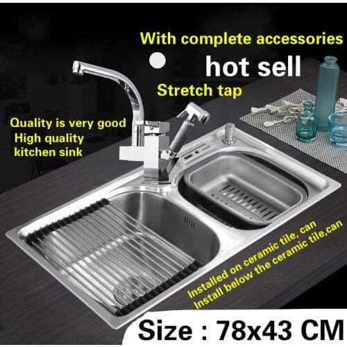 Free shipping Food grade 304 stainless steel standard fashion kitchen sink double trough hot sell 78x43 CM