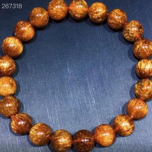 9.5mm Genuine Natural Copper Rutilated Quartz Cat Eye Bracelet Rare Crystal Round Beads Women Man Bracelet Genuine AAAAA