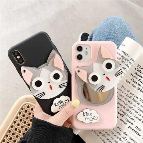 Chic Kiss Cat Makeup Mirror Cartoon Phone Case For Samsung Galaxy A01 A11 A21S A31 A41 A51 A71 A10E A20S A30 A40 A50 A70 A90 5G
