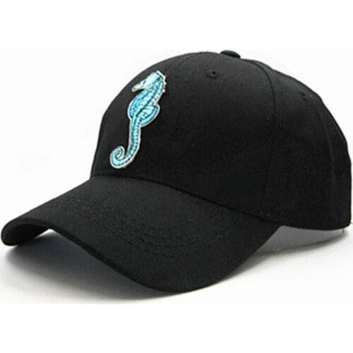 Seahorse Animal Embroidery Cotton Baseball Cap Hip-hop Cap Adjustable Snapback Hats for Men and Women 317