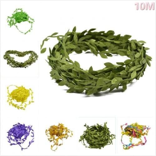 10Meter Silk Leaf-Shaped Artificial Flower Green Leaves For Home Wedding Decoration DIY Wreath Scrapbooking Craft Fake Flower