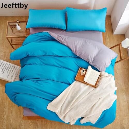Jeefttby Bedding Set 4pcs Solid Color Brief Chic Style Sheet Duvet Cover Pillowcase Household Wedding Decoration King Queen Twin