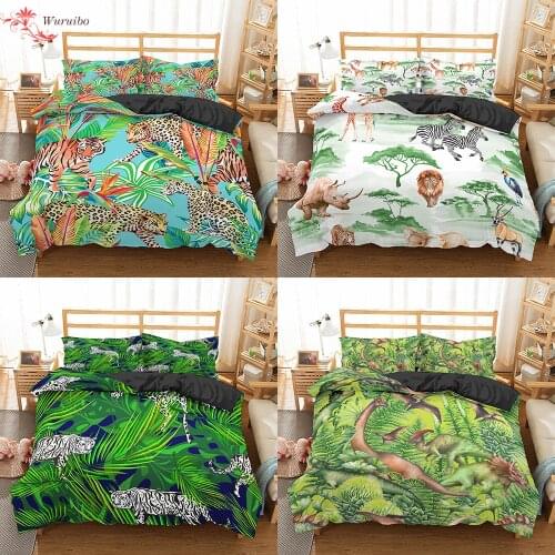 Jungle Animal Bedding Set Tiger Dinosaur Duvet Cover + Pillowcase Quilt Covers Child Adult Bedroom Single Double Size Bedclothes