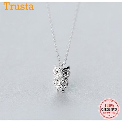 TrustDavis 100% 925 Sterling Silver Owl Necklace Animal Pendant Women Birthdya Gift Necklace Sterling Silver Jewelry DS2001