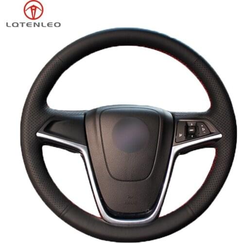 LQTENLEO Black Genuine Leather Steering Wheel Cover for Opel Astra (J) Ampera 2010-2015 Meriva (B) Zafira Tourer 2011-2016