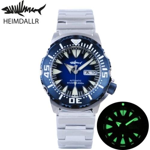 Heimdallr Mens Automatic Watch Gradient Blue Dial Sapphire Crystal 200M Water Resistance NH36A Movement Mens Diver Wristwatch