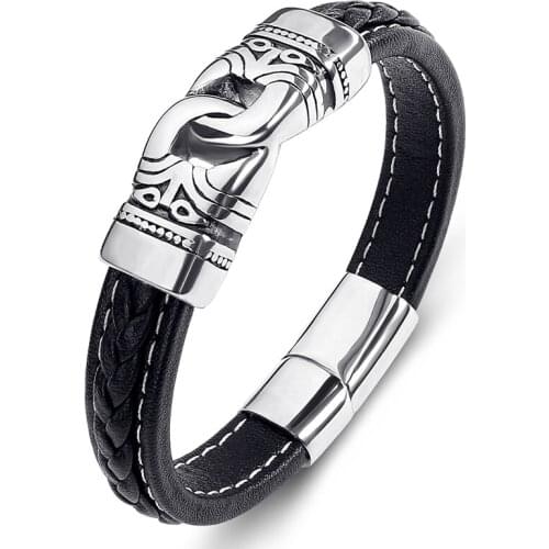 Multicolor Vintage Leather Men Bracelet Handmade Punk Rock Jewelry Stainless Steel Fashion Party Bangles Male Wrist Bands P015