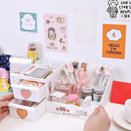 1PC Creative Multi-function Penholder Desktop Debris Box Pen Storage Cute Kawaii Drawer case Desk Organizer Accessories Des R1H9