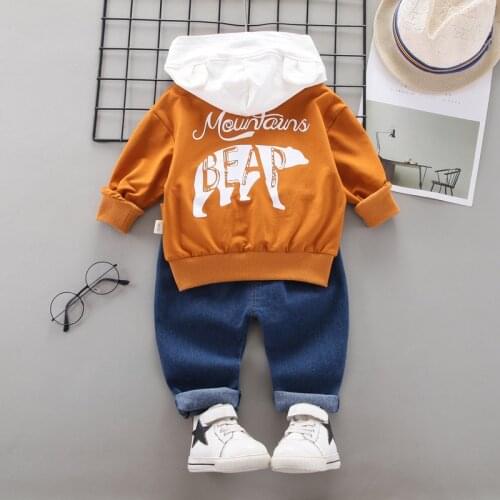 2021 girl clothes long-sleeved boys and girls baby cartoon letter printing pullover hooded sweatshirt trousers two-piece suit