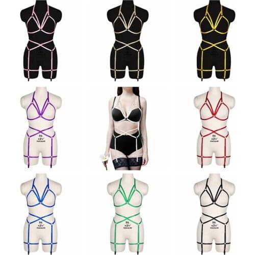 Halloween Clothing Retro Style Harness Bra Hollow Out Women Sexy Bodysuit Full Body Bondage Adjust Gothic Cage Waist Garter Belt