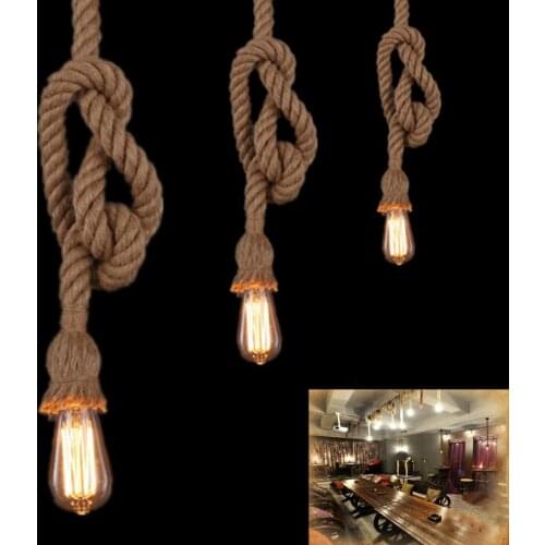 Pendant Lights 1m Single Heads Retro Rope Loft Vintage Lamp Bedroom Dining Room Pendant Hand Knitted Hemp Rope Light