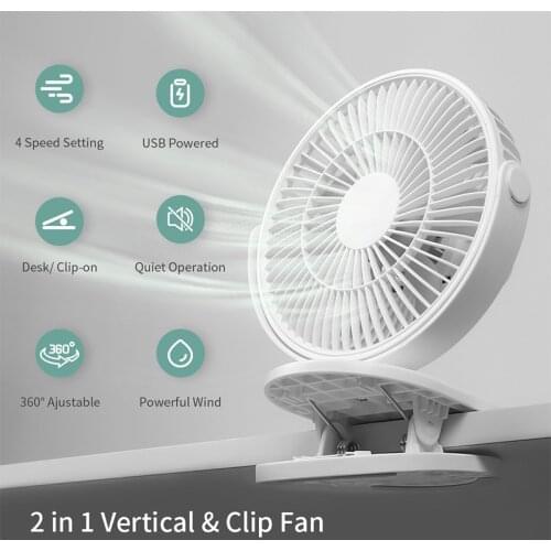 KASYDoFF USB Portable Clip on Stroller Fans with 4 Speeds, 360° Rotatable Quiet Mini Table Fan without Battery for Home Outdoor