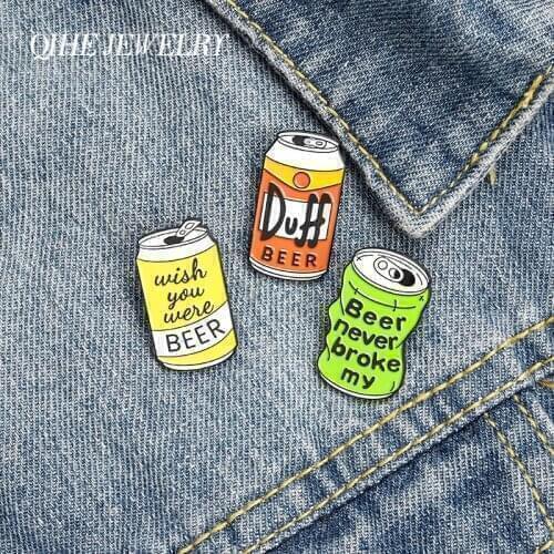 QIHE Jewelry Beer Lapel pin Broke my heart Enamel pin Tricolor Hip Hop Beer Can Badges Party Drink Brooches Badges