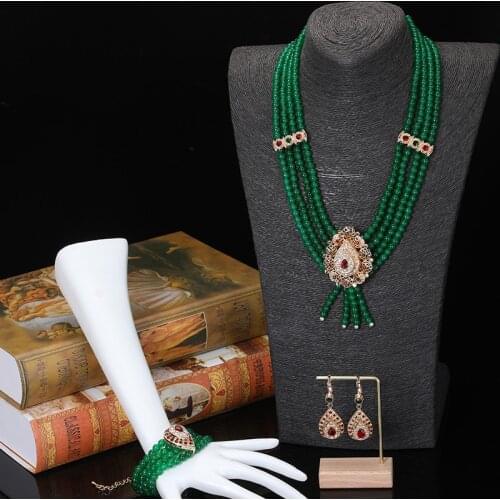 African Bridal Water-Drop Shape Pendent Jewelry Set Luxury Algiers/Algeria Wedding Jewelry Handmade Necklace Earring Bracelet