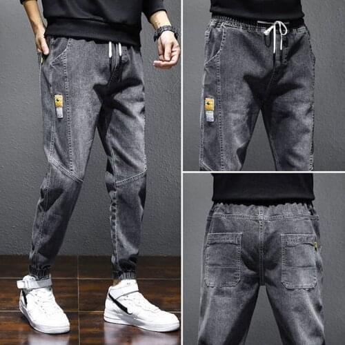 Slim Jeans Men Cargo Pants Fashion Denim Joggers Man Autumn Korean Streetwear Soft Drawstring Harem Trouser 2021 Trendy 5XL