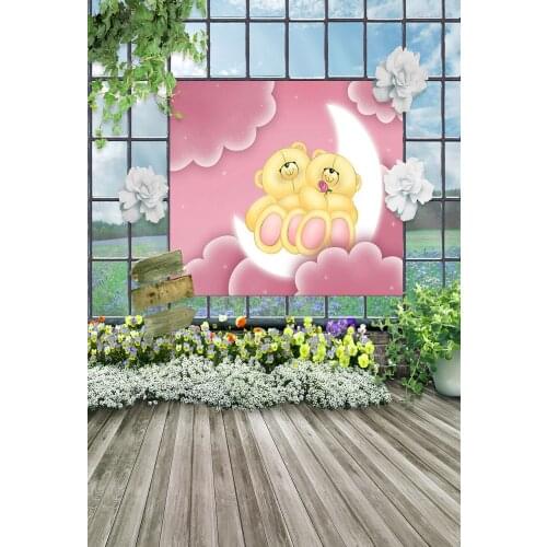 VinylBDS New Arrival Background Fundo Moon Bear Flowers 6.5 Feet Length With 5 Feet Width Backgrounds Lk 2974