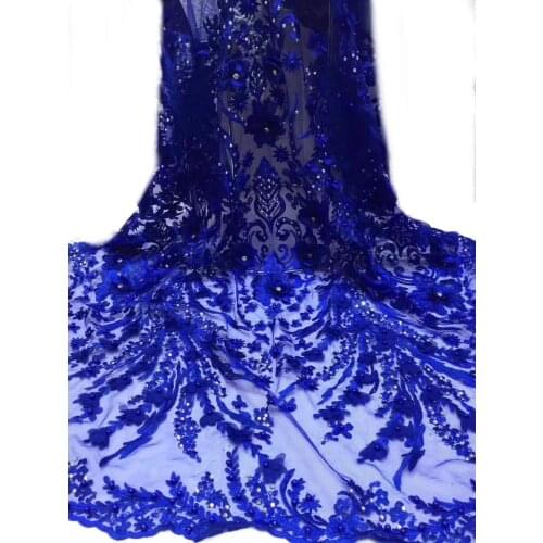 Embroidered Tulle Lace Fabric, Pearl Lace Applique Wedding Fabric, African 3D Flower Lace Fabric High Quality H3640