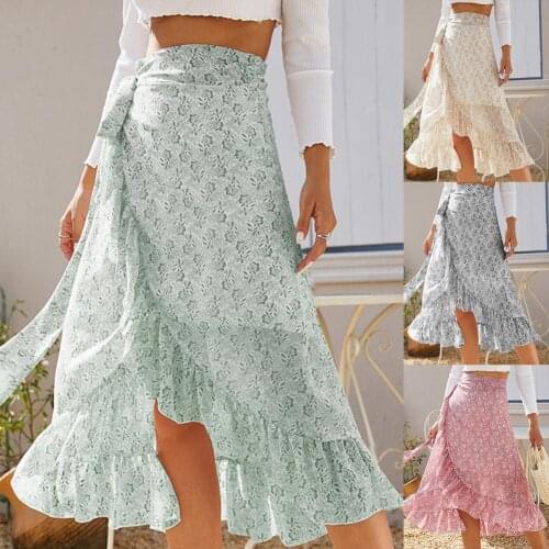 Skirts Sweet Breathable Summer Large Hem Textile-printing Slit Design Long Skirts for Date