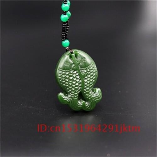 Green Charm Jadeite Jade Natural Necklace Hand Jewelry Women Men Amulet Fish Chinese Pendant Carved for Fashion Gifts