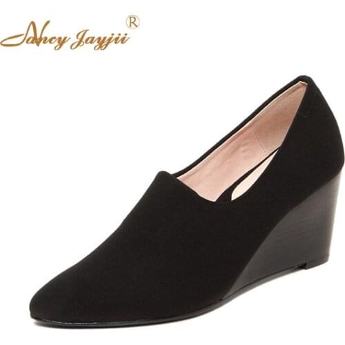 Women Shoes Lady Adult Slip-on Pumps Black Solid Party Super High Wedges Heels Elegant Fashion Concise Leisure Nancyjayjii 2019