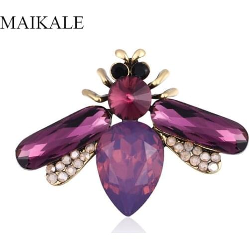 MAIKALE Vintage Bee Crystal Brooches for Women Rhinestone Insect Brooch Pin Fashion Suit Shawl Accessories Jewelry Gifts Broche