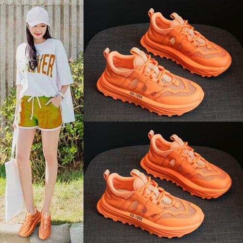 Koovan Womens Sneakers 2021 White Mesh Thick Bottom Air Permeability Increased Sports Recreational Hollow Women Shoes Sandals