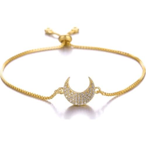 Juya Gold//Rose Gold Allah Bracelets Handmade Islamic Muslim Eid al-Fitr Crescent Moon Bracelet For Women Prayer Jewelry