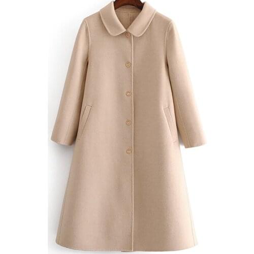 100%wool flannel women A-style long overcoat no lining doll collar single breasted watermelon red 6colors EUsize S/M/L