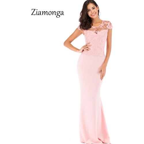 Ziamonga Long Elegant Lace Mermaid Evening Party Dresses 2019 Long Maxi Lace Dress Boat Neck Prom Bodycon Dress Robe De Soiree