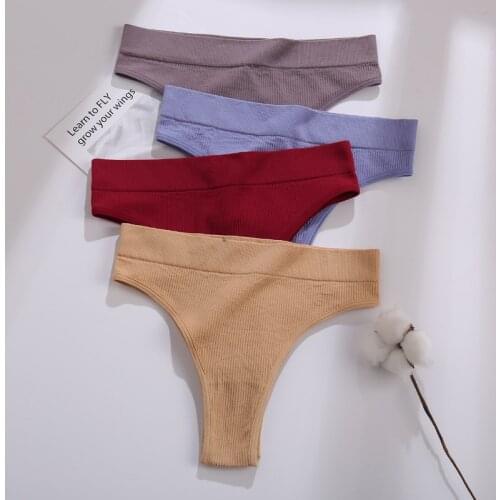 1/3pcs Sexy Low-rise Thong Soft Cotton Seamless Thong Panties Womens Close-fitting Breathable Striped Stretch Panties