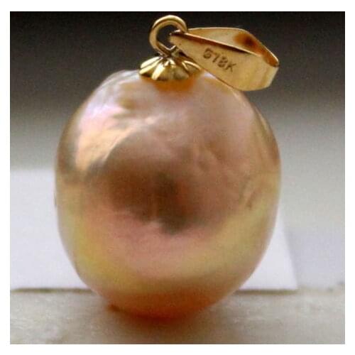 12-13 mm real natural baroque south sea pink pearl pendant 18 K