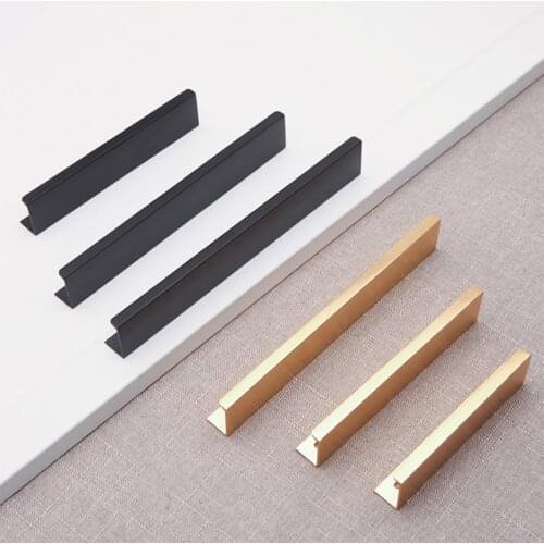 2 Pieces Simple Invisible Handle Cabinet Drawer Handle Modern Cabinet Door Drawing Black Golden Elongated Handle