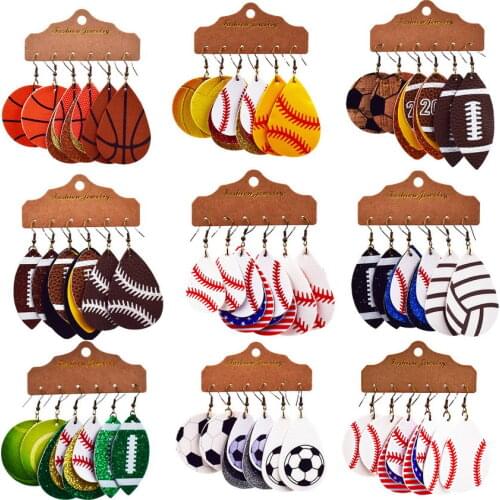3 Pairs Vegan Leather Baseball Earrings for Women Sport PU Leather Round Basketball Soccer Football Earrings Jewelry Wholesale