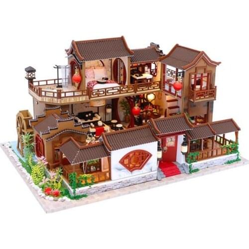 3D Wooden Ancient Chinese courtyard DIY Doll Houses Kit Miniature Furniture LED Lights home wedding Birthday Christmas Gift
