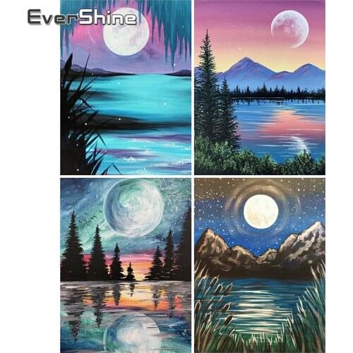 EverShine Diamond Mosaic Moon Full Drill Square Diamond Painting Night Landscape Picture Of Rhinestone Embroidery Home Decor