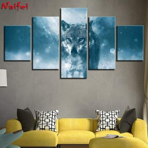 Diamond Painting 5 Piece Abstract Big Lonely Snow Wolf Forest 5D diy Diamond Embroidery Cross Stitch Kit Mosaic Home Decoration