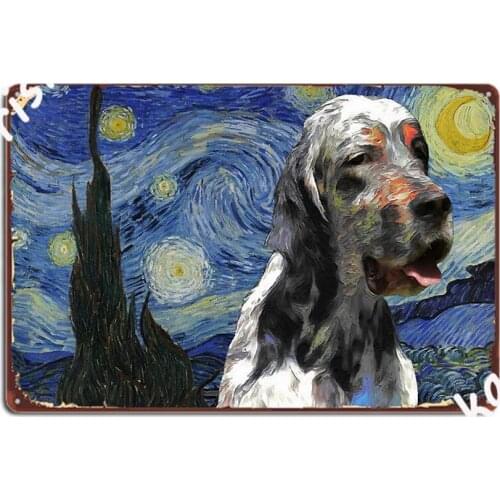 English Setter Starry Night Van Gogh Metal Sign Garage Club Personalized Plaques Cinema Living Room Tin Sign Posters