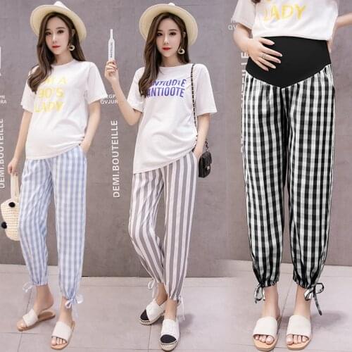 Loose Pregnant Blend Side Trousers Casual Harem Maternity High Waist Trousers Nursing Adjustable Belly Women Sportswear Pants