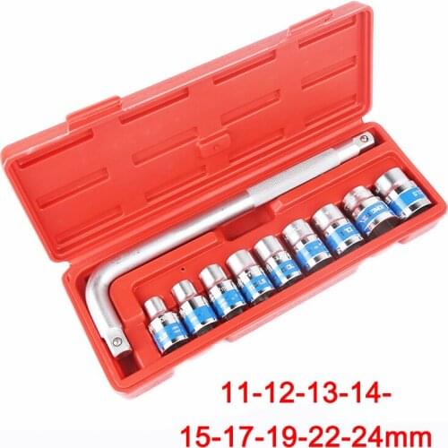 Wrench Hardware Car Repair Tool Set 1/2 10 Pcs High-Carbon Steel Two-Color Blue Belt Socket
