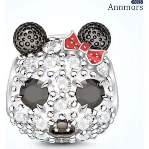Panda Head with Bow Charms 925 Sterling Silver Full Zircon Animal Bead Fit Pandora Original Bracelet Pendant China Style Jewelry
