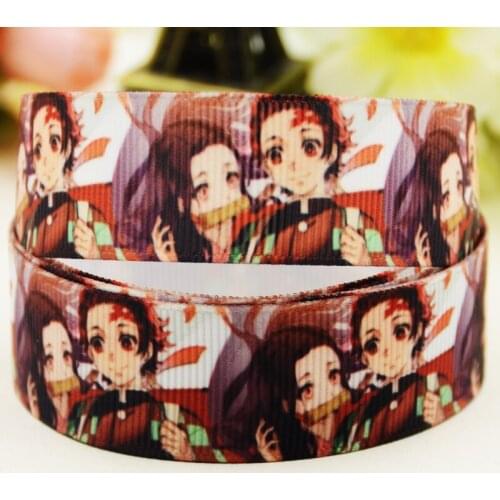 22mm 25mm 38mm 75mm Kimetsu no Yaiba Cartoon printed Grosgrain Ribbon party decoration 10 Yards X-03580