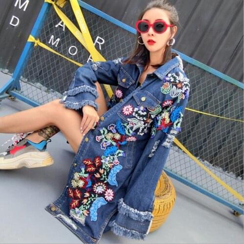 Spring Korean version womens new beading embroidery denim jacket coat female casual loose college style retro outerwear wq1290