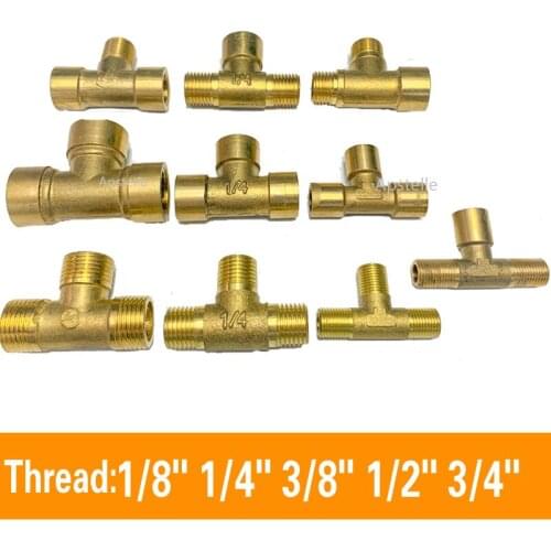 MMM Tee Type Brass Pipe Fitting Male Female Thread 3 Way 1/8" 1/4" 3/8" 1/2" BSP Copper Fittings Water Oil Gas Adapter