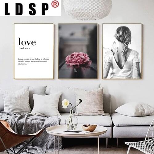 LDSP Modern Canvas Printings Abstract Girl Pink Peony Flower Love Poster And Print Wall Art Pictures for Home Decor