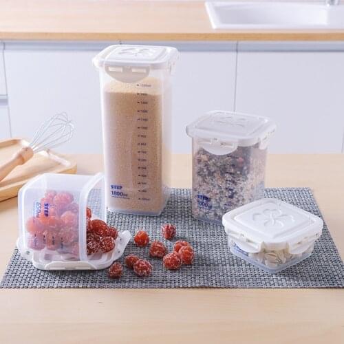 Multi-capacity Sealed Cans Kitchen Food Snacks Dried Noodle Plastic Grain Storage Tank Box With Scale Organizer